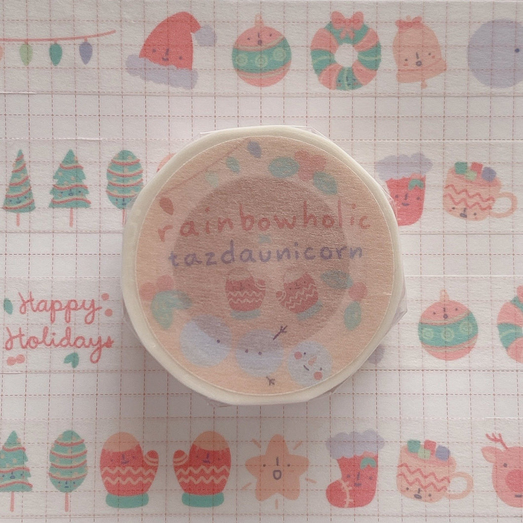 (MT034) Rainbowholic x Tazdaunicorn パステルクリスマスマスキングテープ
