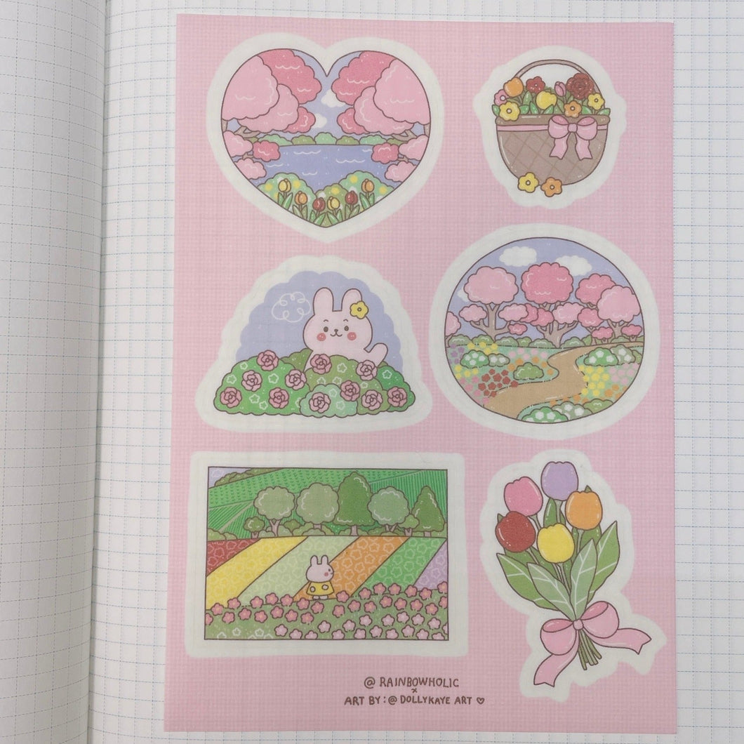 (ST058) Rainbowholic x Dolly Kaye Art Dolly Kaye Art ウサギ x Tulipsシール　A6
