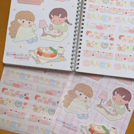 (ST063) Rainbowholic x Kiumimi Pastel Girls Daily Life A5 Sticker Sheet Set (2 sheets)